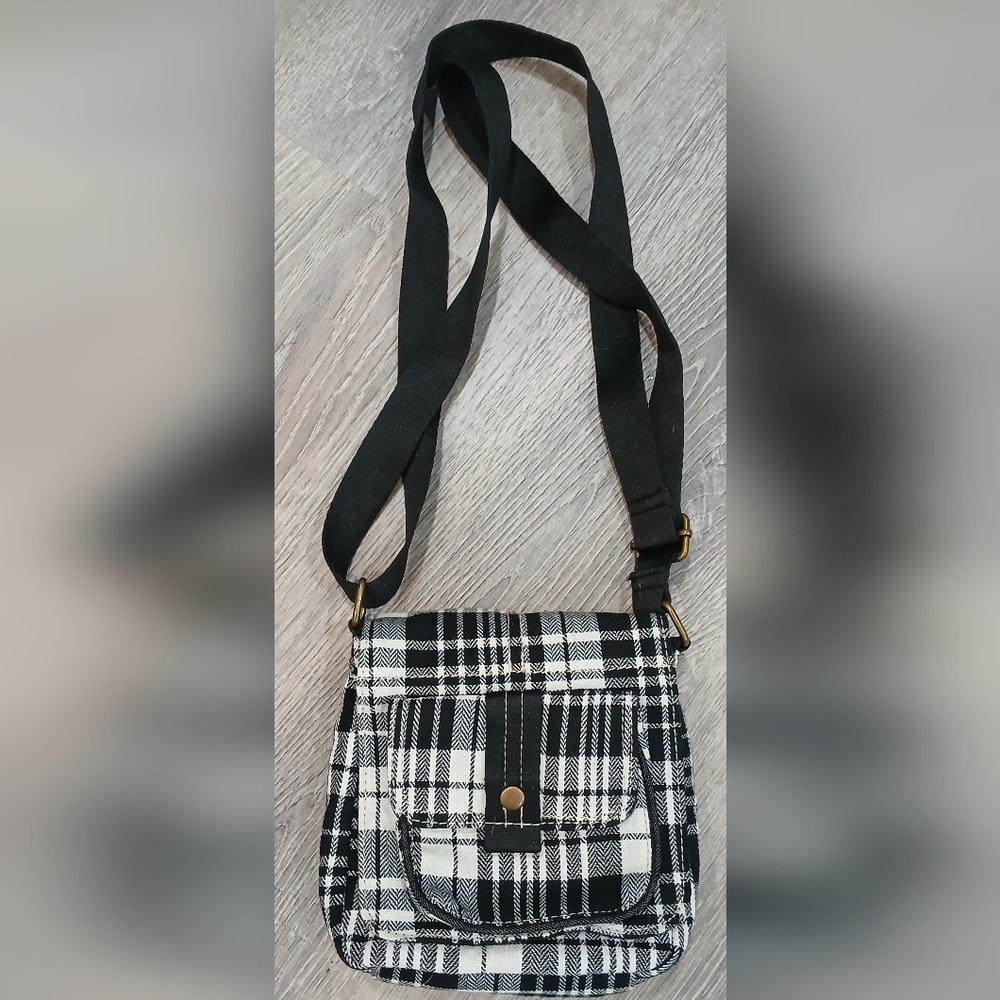 Plaid Crossbody Bag - Black and White